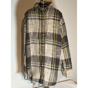 La Miel Brown Plaid Frayed Hem Button Down Shirt Cotton SRT7450 Mens Medium